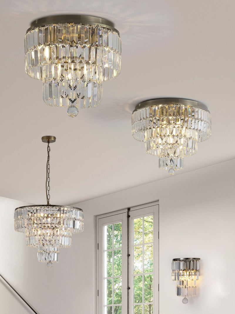 Searchlight antique brass crystal flush ceiling light (British brand)