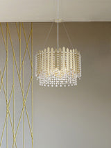 Next Searchlight Gold and Clear 8 Light Metal & Crystal Pendant Ceiling Light- Buy online at McGrocer