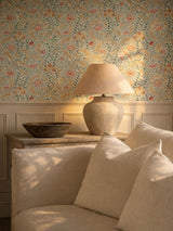 Next Morris & Co CoralTeal Wild Tulip & Vine Unfinished Works 10m Wallpaper- Buy online at McGrocer