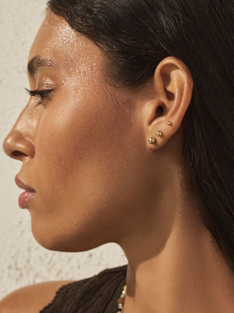 Gold tone waterproof stainless steel ball stud earrings 3 pack (British brand)