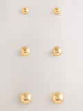 Gold tone waterproof stainless steel ball stud earrings 3 pack (British brand)