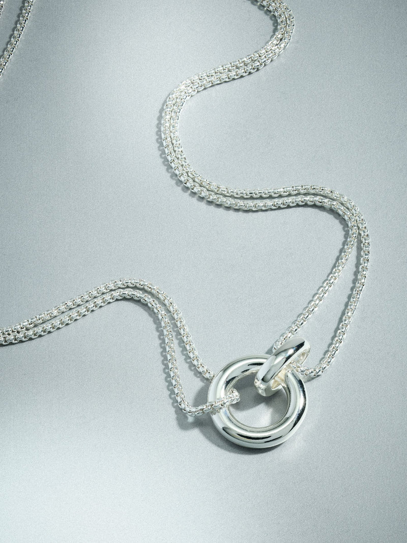 Silver plated double link necklace with cubic zirconia, imported from the UK