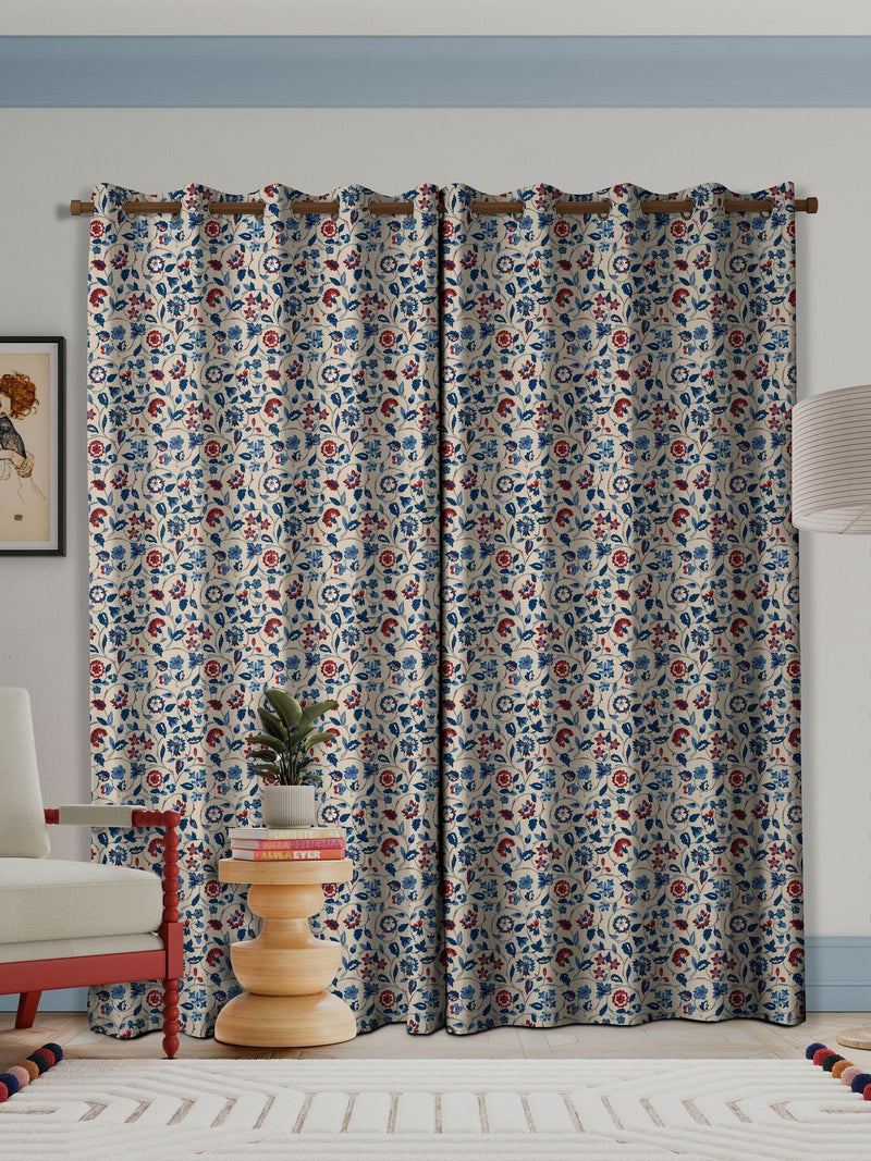 Land & Shore Esther made to measure curtain in red floral print, imported from the UK