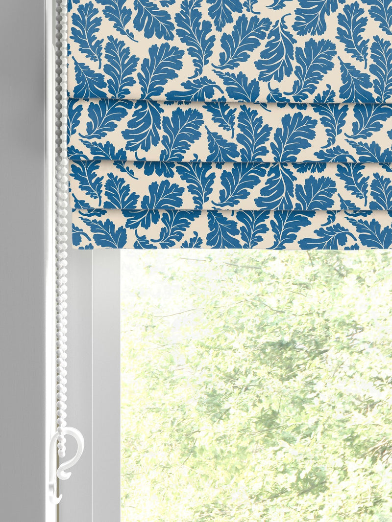 Land & Shore blue oak leaf roman blind, imported from the UK