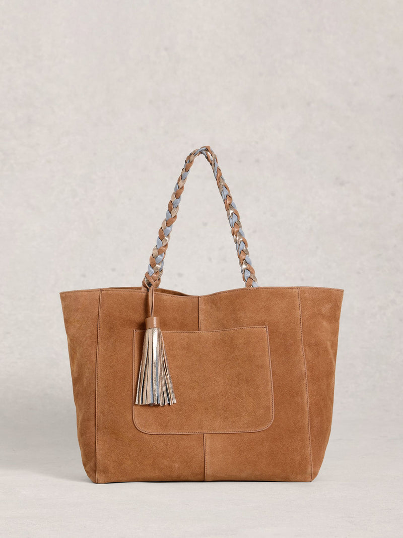 White Stuff brown Tara Tassel Tote bag, imported from the UK