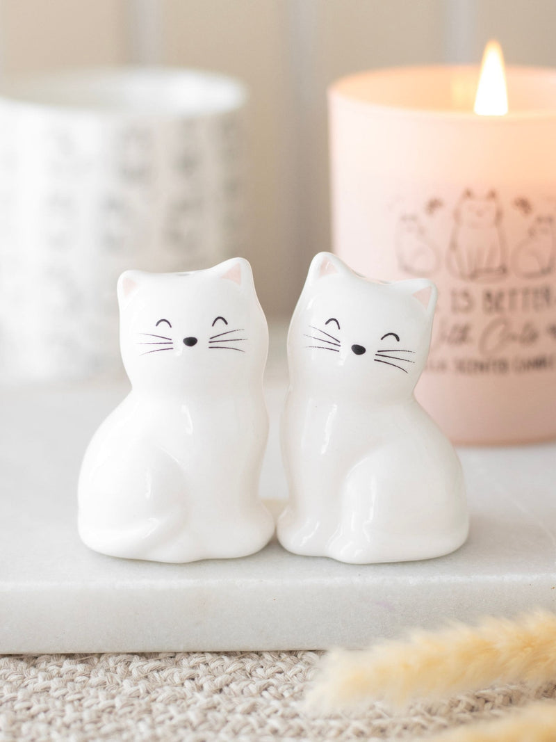 Something Different white cat-shaped salt and pepper shakers - British product
