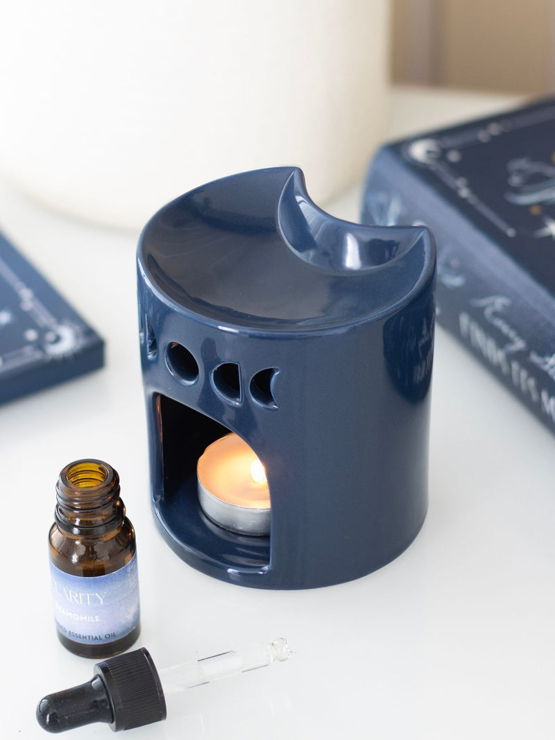 Something Different blue crescent moon oil burner, imported from the UK