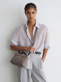 Reiss Ines suede grey crossbody bag, imported from the UK