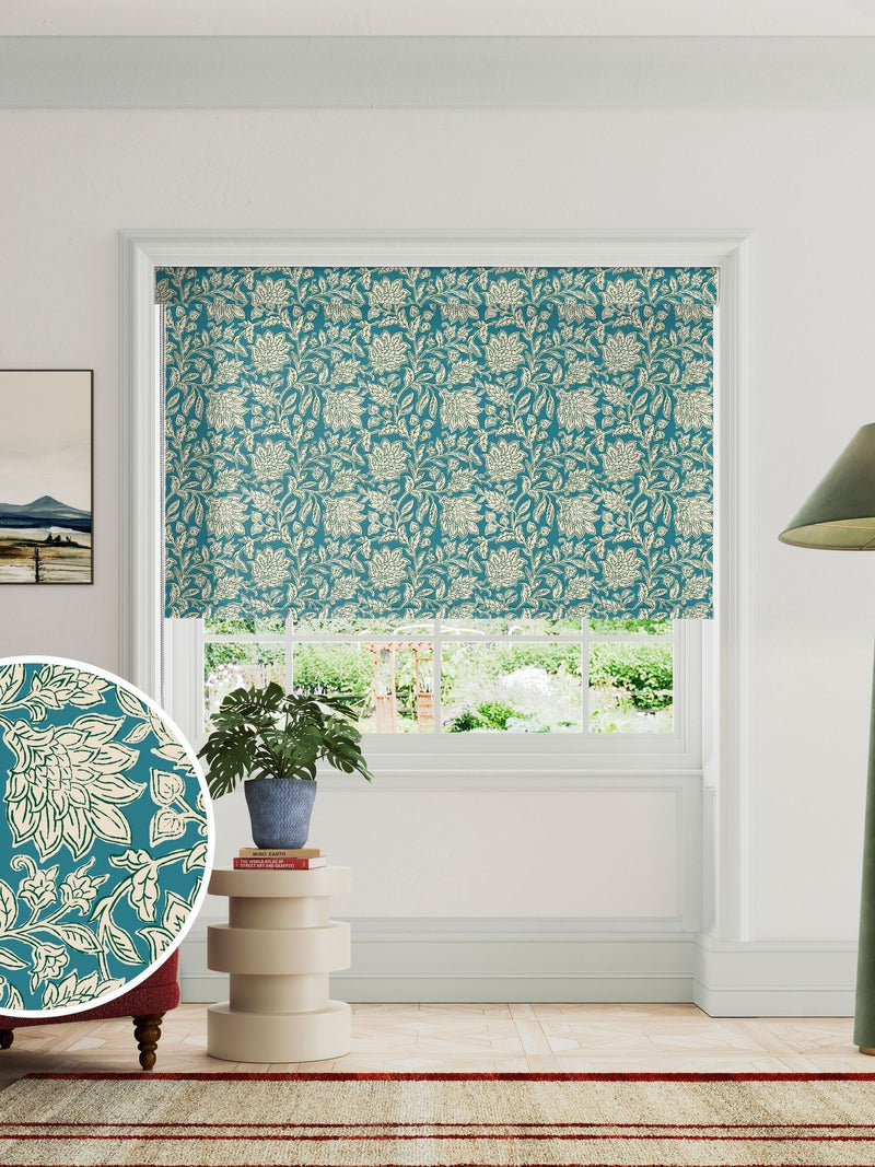 Land & Shore Rowallane teal roller blind - British product