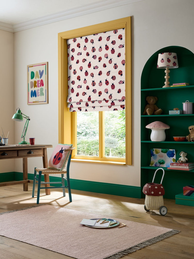 Wee Blue Bell roman blind Little Ladybirds red, imported from the UK