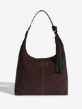 Friends Like These chocolate brown suede mini shoulder bag, imported from the UK