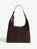 Friends Like These chocolate brown suede mini shoulder bag, imported from the UK