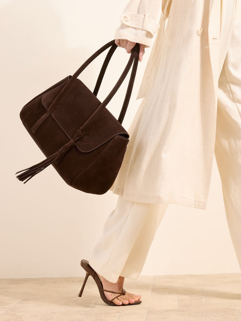 Friends Like These chocolate brown suede tassel shoulder bag (British brand)