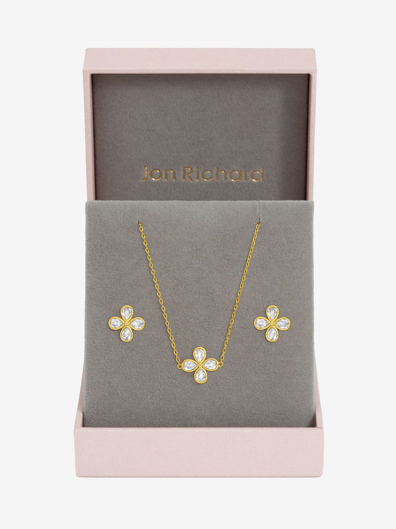 Jon Richard gold tone crystal flower bridal set gift box - British product