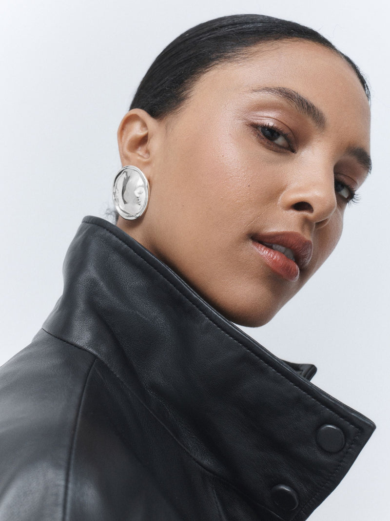 Silver Tone Round Disc Stud Earrings - British product