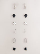 Next Stud and Hoop Earrings Silver Tone/ Black 6 Pack- Buy online at McGrocer