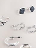 Silver and black stud hoop earrings 6 pack, imported from the UK