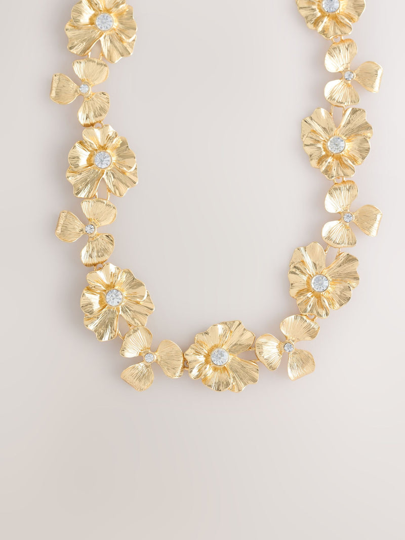 Necklace gold tone floral sparkle - British product