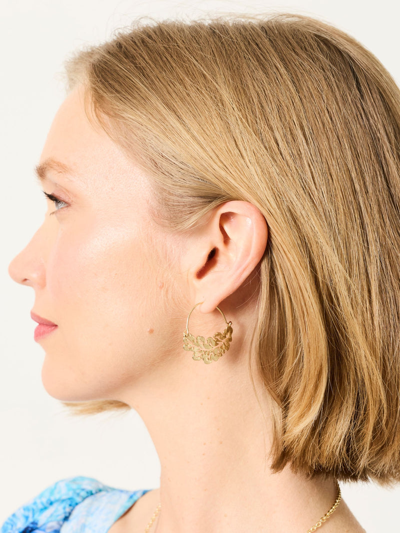 FatFace leaf hoop earrings gold tone 3cm, UK version