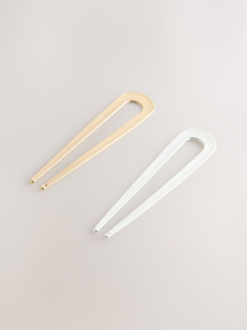 Set of two hair pins in gold and silver tones - British product