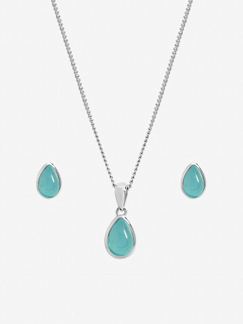 Inicio turquoise peardrop jewellery set in gift box (British brand)