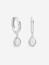 Next Inicio Sterling Silver Plated Opal Peardrop Charm Hoops- Buy online at McGrocer