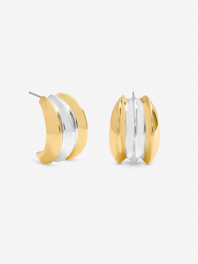Mood gold plated two tone dome earrings 16.4mm - British product