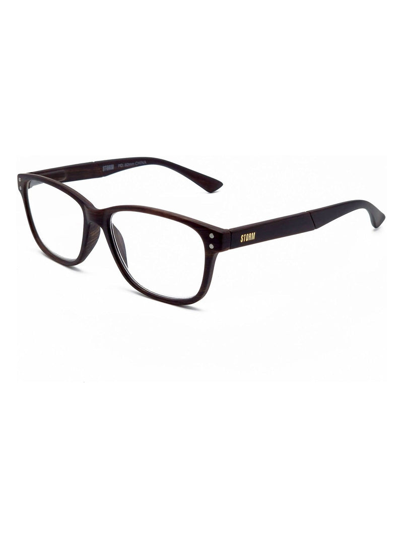 Storm Brown Wood Effect D Frame reading glasses, imported from the UK