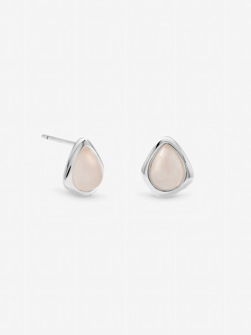 Inicio sterling silver plated rose quartz stud earrings, UK version