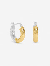 Next Inicio Sterling Silver Plated Two Tone Textured Twist Hoop Earrings- Buy online at McGrocer