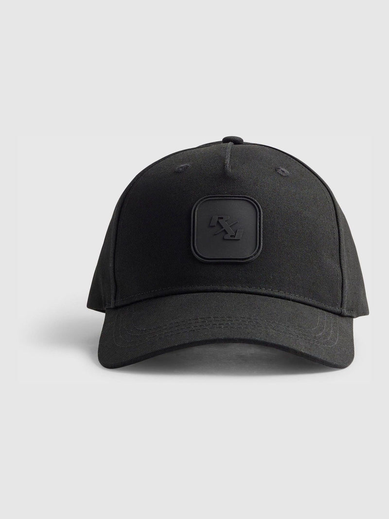 River Island black baseball cap with rubber logo badge, imported from the UK