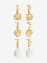 Next Mood Gold Tone Charm Pearl Earrings - Pack of 3- Buy online at McGrocer