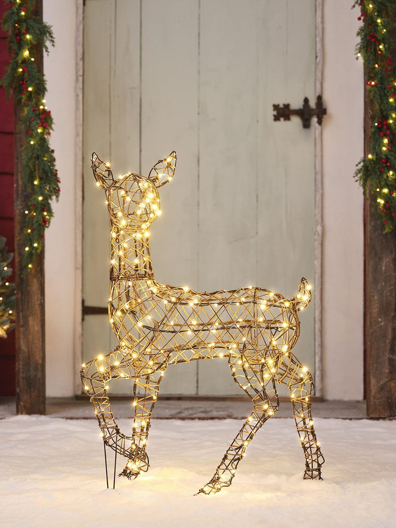 Lights4fun LED rattan doe 90cm outdoor decoration - British product