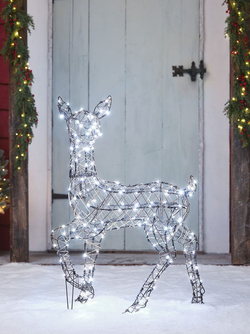 Lights4fun LED rattan doe 90cm outdoor decoration - British product