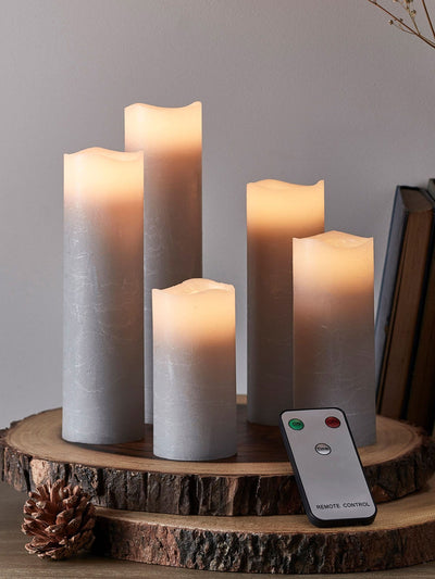 Next Lights4fun Set of 5 Slim LED Pillar Candles with Remote Control- Buy online at McGrocer