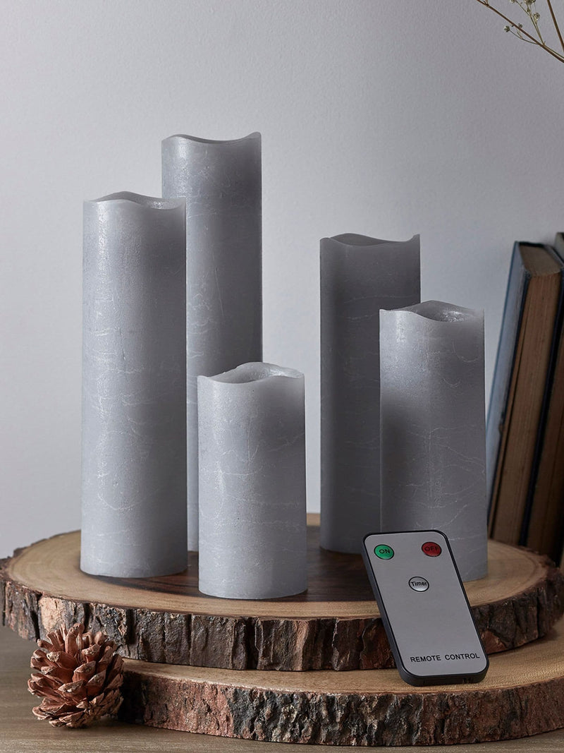Lights4fun set of 5 slim LED pillar candles - British product
