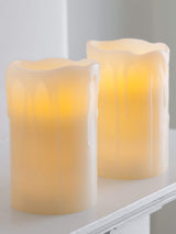 Next Lights4fun 2 Melted Wax Battery Powered Church Pillar LED Candles 12.5cm- Buy online at McGrocer