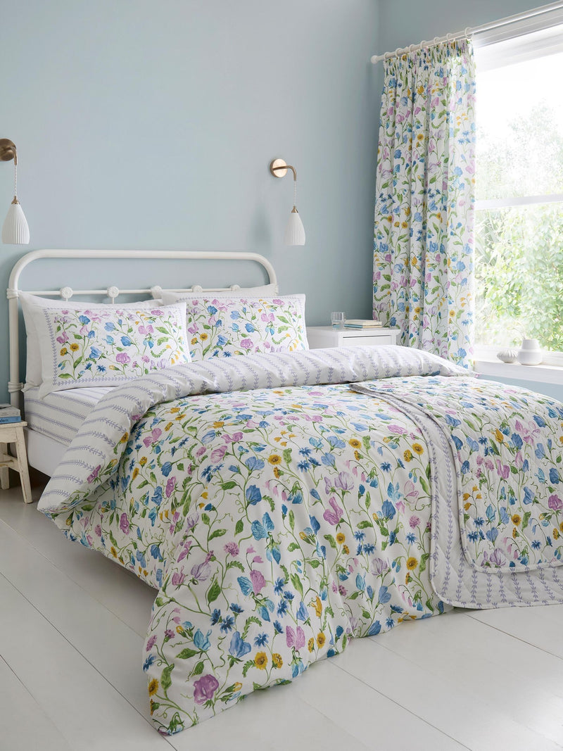 Dreams & Drapes Lilac Sweetpea floral quilted bedspread 200cm (British brand)