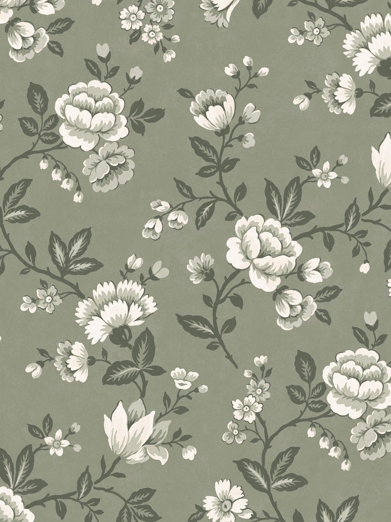 Laura Ashley antique green Bradenbury Trail wallpaper sample A4, UK version