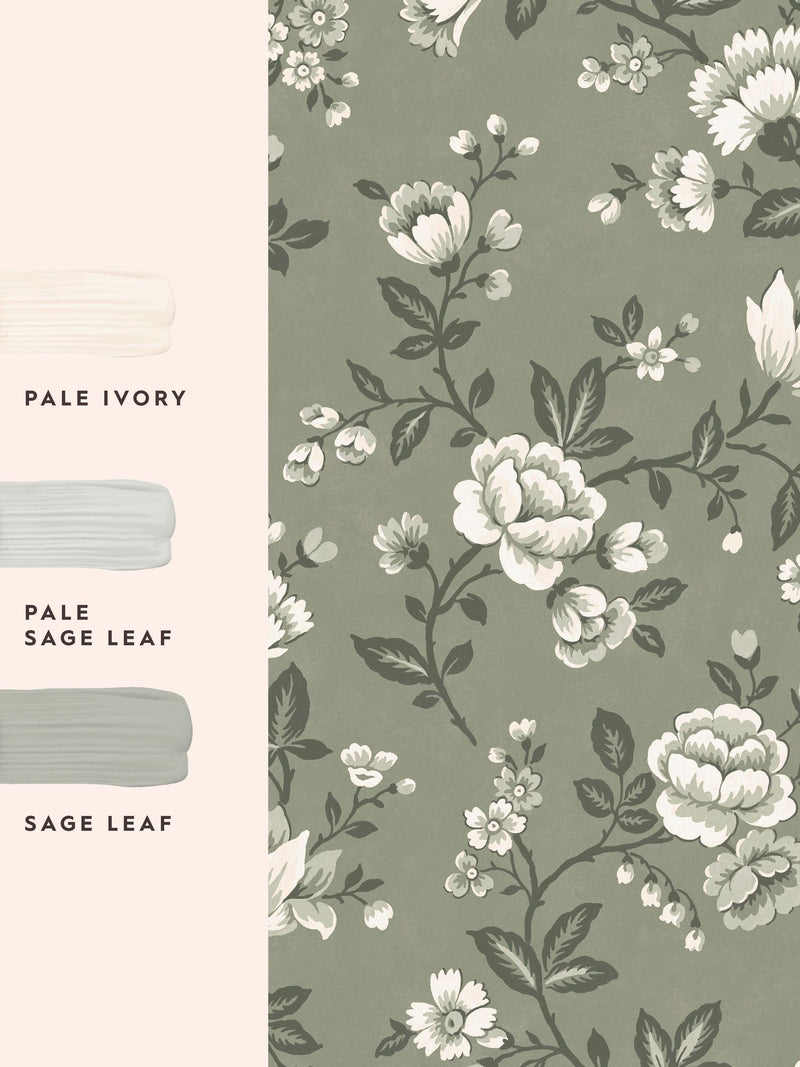 Laura Ashley antique green Bradenbury Trail wallpaper sample A4, UK version