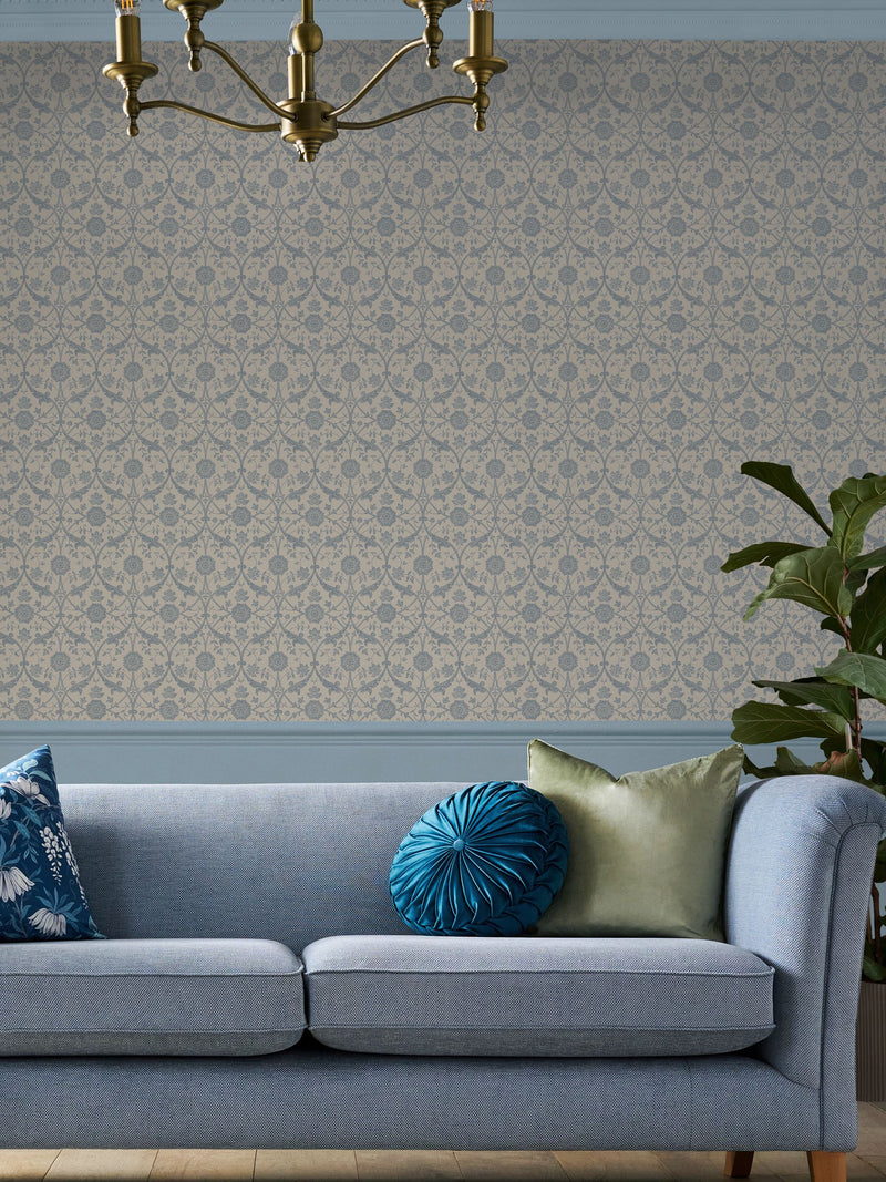 Laura Ashley wallpaper sample Newport Blue Endale Trellis A4 - British product