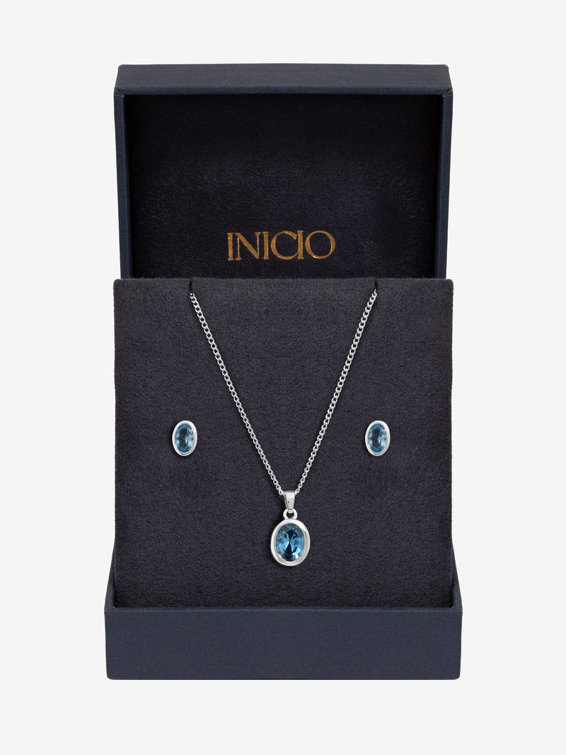 Simply Silver blue topaz oval bezel set gift box - British product