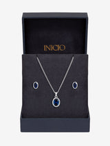 Next Simply Silver Inicio Sapphire Oval Bezel Sterling Silver Jewellery Gift Set- Buy online at McGrocer