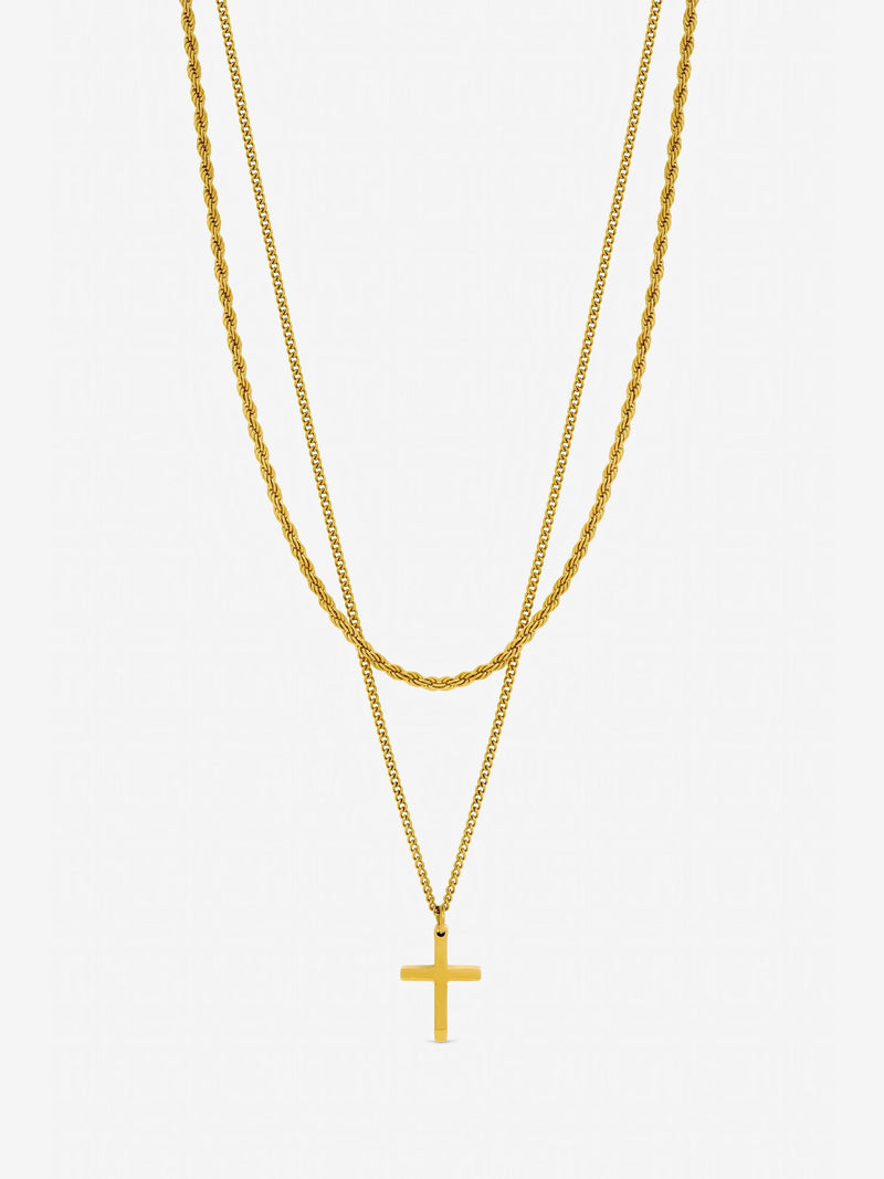 Inicio gold tone double row cross necklace 20 inch (British brand)