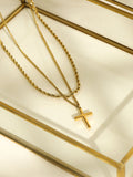 Inicio gold tone double row cross necklace 20 inch (British brand)