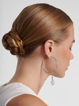 Next Karen Millen Silver Tone Modern Pearl Hoop Earrings- Buy online at McGrocer