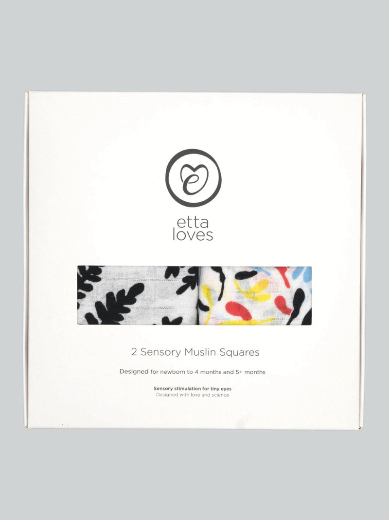 Etta Loves sensory muslin squares Black Fern Print 2 Pack, imported from the UK