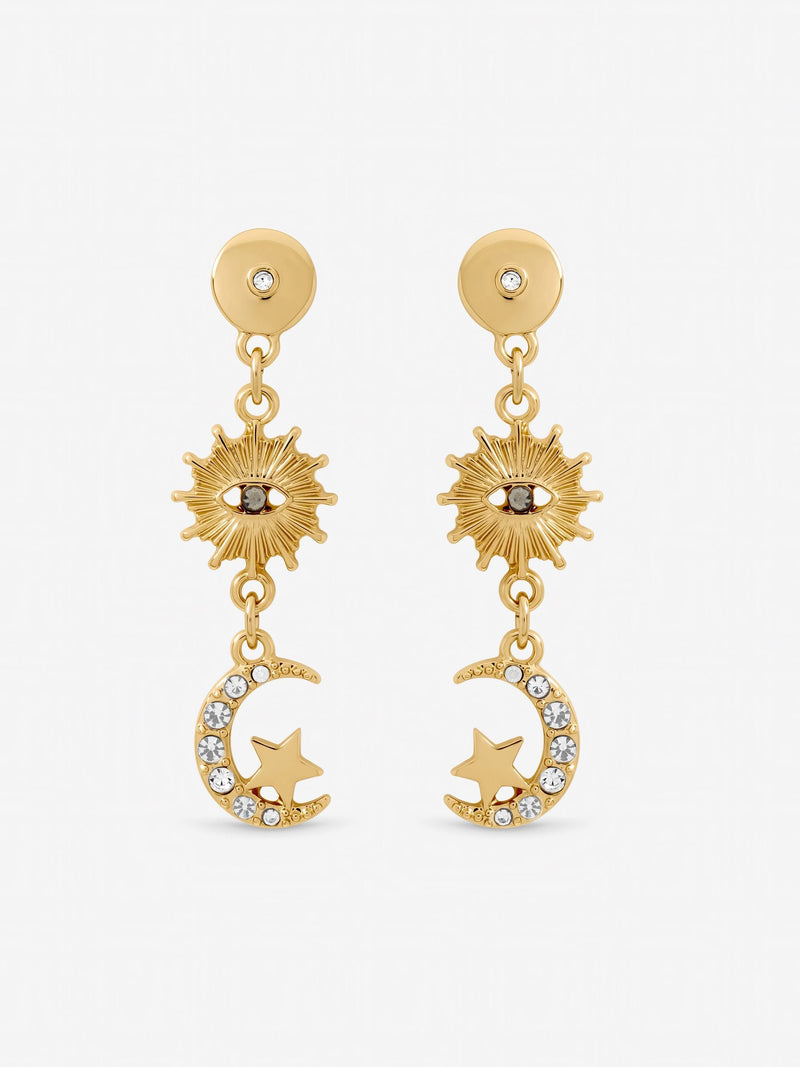 Mood gold tone evil eye celestial earrings, imported from the UK