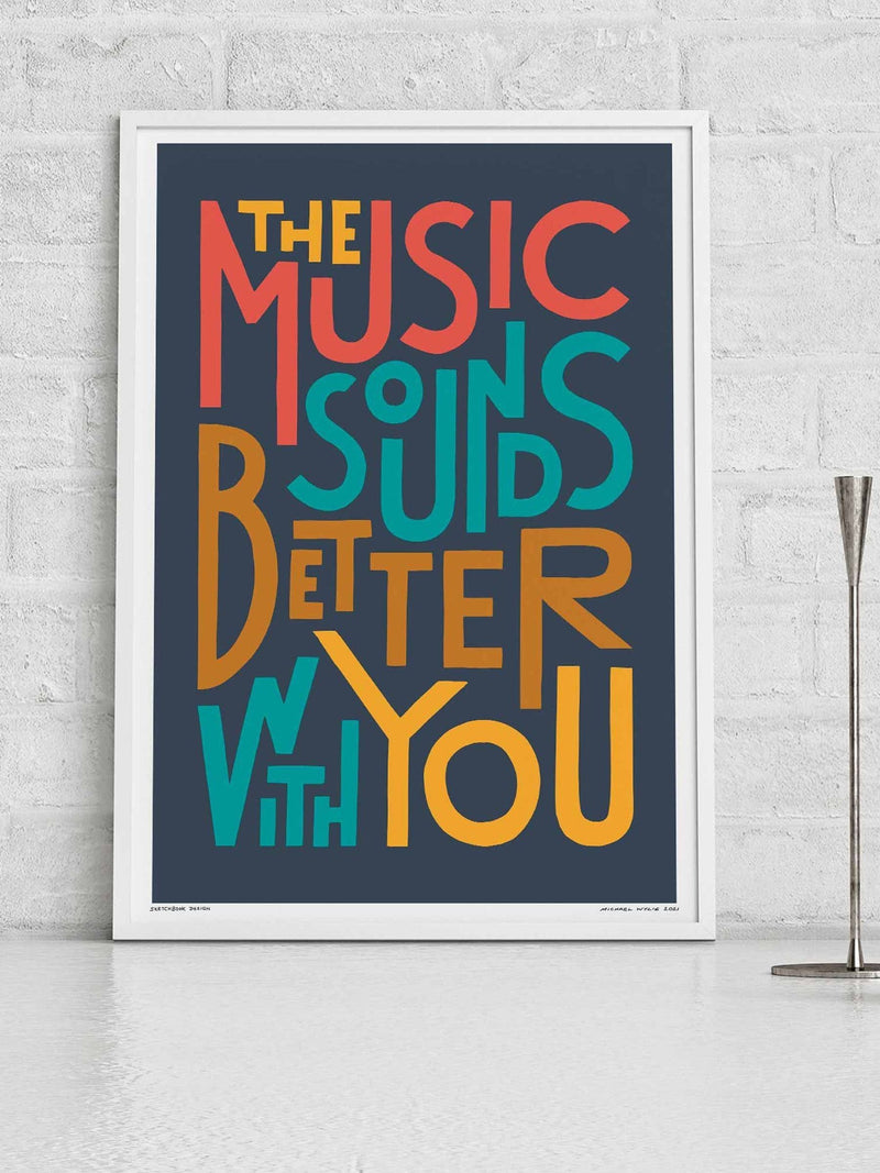 Sketchbook Design framed music typography wall art, UK version