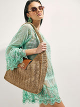 Next River Island Brown Raffia Slouch Shoulder Bag- Buy online at McGrocer